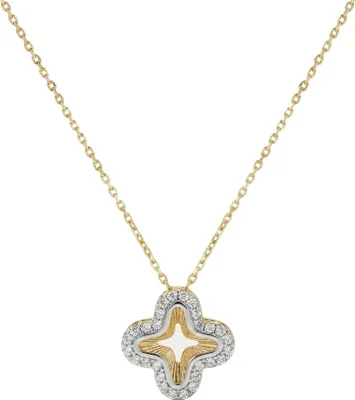 Produktbild von 375 Echtgold Halskette mit Kleeblatt Anhänger und Zirkonia Damen