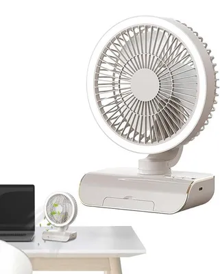 Image de Ventilateur de table oscillant rechargeable - 5 vitesses, télécommande et batterie de 2000 mAh, ventilateur de bureau compact pour la maison, le bureau et la chambre, blanc