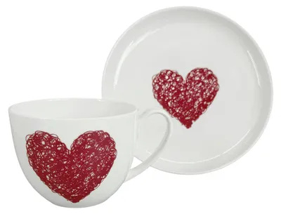 Immagine prodotto di Set da colazione in porcellana a due pezzi, modello "Heart A" – rosso e bianco, prodotto da inspire