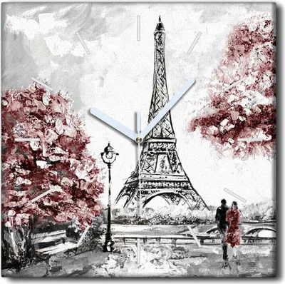 Produktbild von Coloray Uhr auf Leinwand 30x30 cm Wand Uhr Dekoration Wohnzimmer Segeltuch weiße Zeiger -Straße Paris Landschaft.
