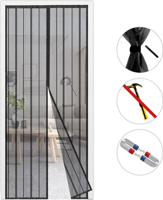 Zdjęcie produktu dla Kurtyna magnetyczna Sekey 100x220cm do drzwi drewnianych, żelaznych, aluminiowych i balkonów. Łatwy montaż w kolorze czarnym
