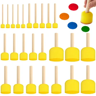 Produktbild von Schaumstoff-Pinsel Set - 25 Stück mit Holzgriff - Mal- und Bastelzubehör - Mehrfarbig