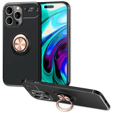 Image de Étui pour iPhone 14 Pro Max - anneau noir mat Étui pour téléphone portable support rose or