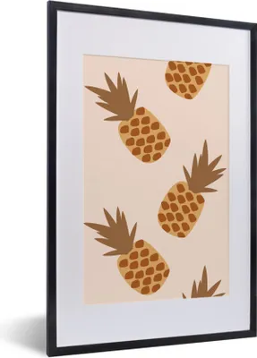 Produktbild von MuchoWow® Gerahmtes Poster Sommer - Ananas - Muster 40x60 cm - Poster mit Schwarzem Bilderrahmen Wandposter Rahmen Foto Bilder - Poster in Rahmen