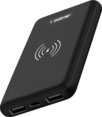 Zdjęcie produktu dla Akashi, Powerbank 10000mAh bezprzewodowy 2xUSB/1xUSB-C, czarny