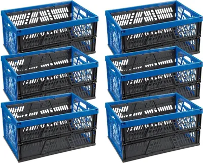 Image de Novaliv Boîte pliante 45l Bleu Lot de 6 - Boîte en osier pliable avec poignées pratiques - Boîte de rangement polyvalente