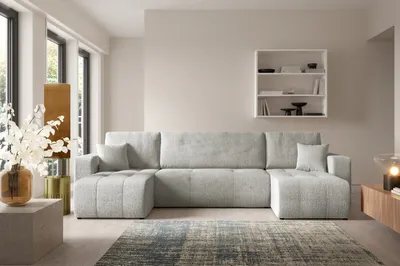 Produktbild von Furnisell U-Form Sofa mit Bettkasten Schlaffunktion "VERITA U", Hellgrau