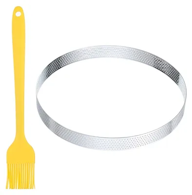 Backring 18 cm, perforiert, Edelstahl, mit Silikonpinsel