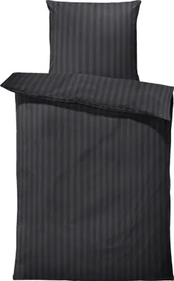 Produktbild von 4 teilig Bettwäsche 135x200 cm gestreift schwarz weich Elegant Damast Microfaser