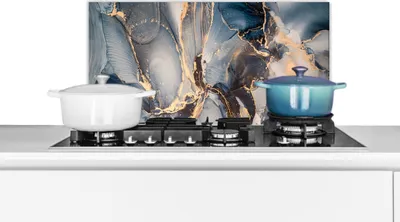 Produktbild von KitchenYeah®  Spritzschutz Küche - Küchenrückwand - Wandschutz für Herd und Spüle - Marmor - Grau - Blau - Luxus - Gold 60x30 - Alu-Dibond (Alternative zum Spritzschutz aus Glas) - Hitzebeständig - He