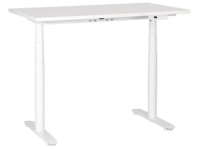Produktbild von BELIANI Schreibtisch Weiß Melamin 120x72cm Elektrisch Höhenverstellbar Rechteckig mit USB Rundes Metallgestell Modern Büro Steh-Sitz-Tisch Stehtisch