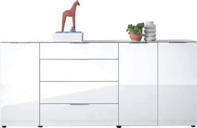 Produktbild von Sideboard SANTORIN Weiß, 3 Türen mit Softclose, 4 Schubkästen, Melaminbeschichtung