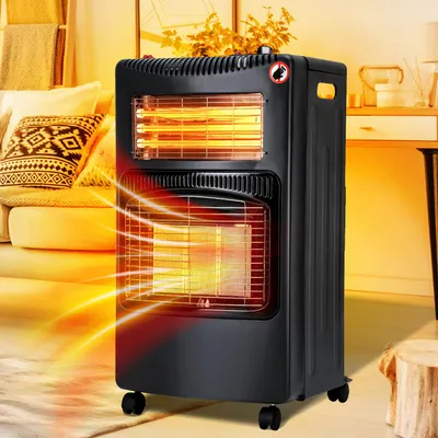 Image de Vigevee, cuisinière à gaz et électrique combinée, 4200/1200 watts, allumage piézoélectrique, protection contre le basculement, système de sécurité ODS, 5 roulettes, couleur noire, inclut 2 adaptateurs EU