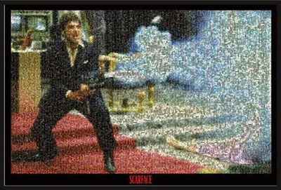 Image de Scarface - Affiche - Photomosaïque + cadre interchangeable, Shinsuke® Maxi en plastique noir, vitre en acrylique