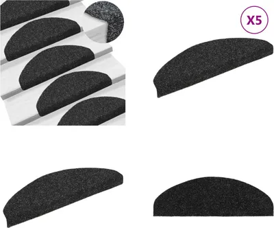 Produktbild von vidaXL Treppenmatten Selbstklebend 5 Stk. Schwarz 65x21x4cm Nadelvlies - Treppenmatten - Stufenmatten - Treppenteppiche - Treppendekorationen
