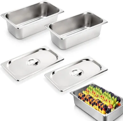 Image de Contenants Gastronorm en acier inoxydable, 2 pièces, avec couvercles, format 1/1, pour la cuisine