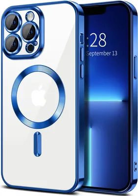 Produktbild von Magnetische Klar Hülle für iPhone 13 Pro Max, Kompatibel mit MagSafe, Elektroplattiert Handyhülle mit Kameraschutz Blau