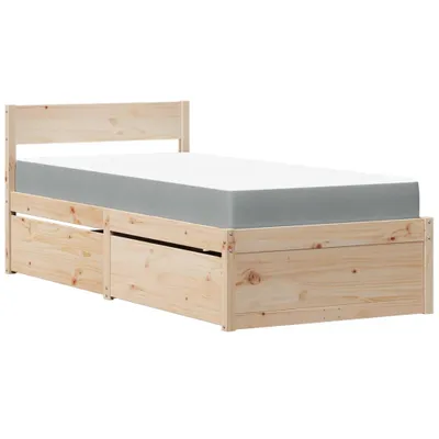 Zdjęcie produktu dla Łóżko z szufladami i materacem, 90x200 cm, lite drewno sosnowe