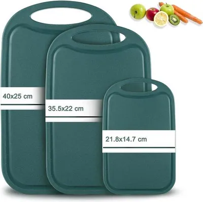 Produktbild von Hunnycook®️ 3-teilige Set Kunststoff Schneidebretter mit Saftkanälen und rutschfesten Griffen - Antibakterielle Schneidebretter/Frühstücksbretter - Kunststoff - Grün - BPA-frei - Spülmaschinenfest
