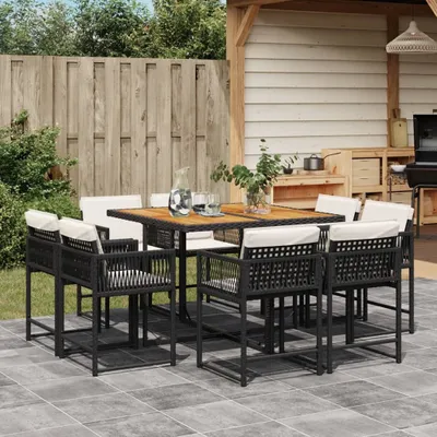 Produktbild von Stabli Möbel Gartenmöbel Set Balkonmöbel-Set 9-tlg. Garten-Essgruppe mit Kissen Schwarz Poly Rattan - Gartenmöbelgarnituren CC2940856 3parcel