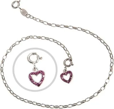 Produktbild von SILBERKETTEN STORE Fußkette Rundanker 2,3mm mit Anhänger Herz, rot - 925 Silber, Länge 30cm - 30cm