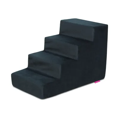 Zdjęcie produktu dla Schodki dla małego pieska lub kotka 4 stopnie - czarne 40cm, Schodki dla małych zwierząt pomocne w wchodzeniu. Tkanina Zanzibar. Wymiary 60x35x40cm