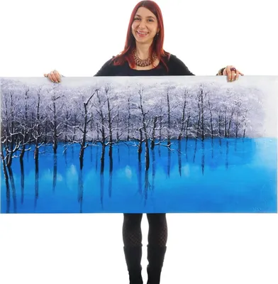 Produktbild von Olejomalba Modré jezero, 100% ručně malovaná nástěnná malba XL, 140x70cm