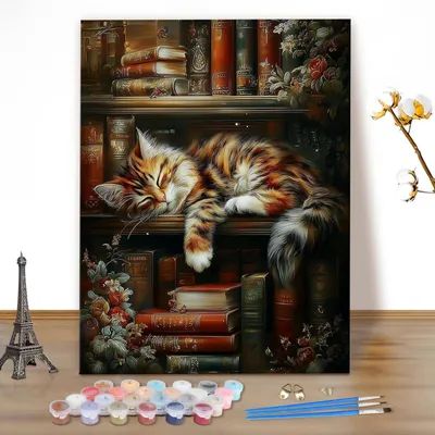 Produktbild von Malen nach Zahlen Set Schlafende Katze DIY Ölgemälde 40x50cm Ohne Rahmen