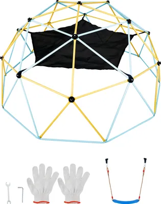 Immagine prodotto di SucceBuy 10FT cupola arrampicata, cupola geometrica arrampicata con amaca e altalena, supporta 750 libbre. Adatto per bambini da 3 a 10 anni, facile da montare. Grande attrezzatura da gioco all'aperto per il giardino.