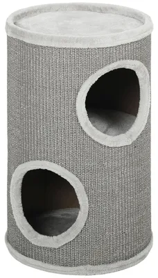 Produktbild von PawHut Kratztonne, 60 cm Hoch Ø 35 cm zweistöckige Katzentonne mit 2 Höhle