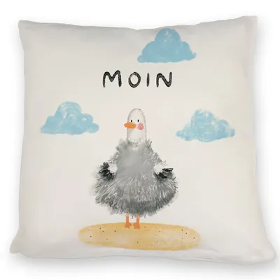 Produktbild von Kissen 40x40cm maritim mit Möwe Motiv und Spruch Moin