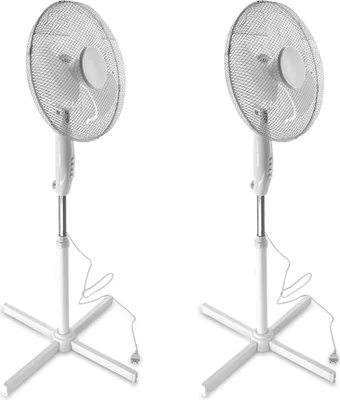 Produktbild von 2er Set Standventilator Luftkühler Schwarz 45W Leise Oszillierend Stand Ventilator mit 3 Geschwindigkeitsstufen Lüfter Windmaschine Weiß