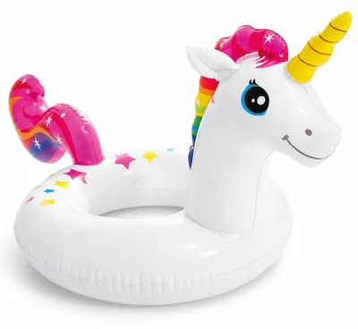 Produktbild von Aufblasbarer Schwimmring Schwimmreifen Schwimmtier - Einhorn - 55 x 58 cm - PVC - Weiß mit Regenbogenmähne