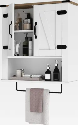Produktbild von Badezimmerschrank Wandmontage, Wandschrank Badezimmer, Hängeschrank mit verstellbaren Einlegeböden, Handtuchhalter, Aufbewahrungsschrank für Badezimmer, Küche