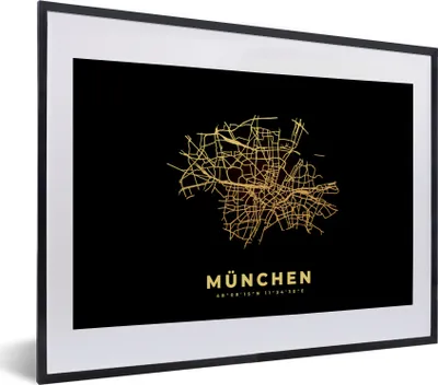 Produktbild von MuchoWow® Gerahmtes Poster Gold - Karte - München - Stadtplan 40x30 cm - Poster mit Schwarzem Bilderrahmen Wandposter Rahmen Foto Bilder - Bilderrahmen - Poster im Rahmen