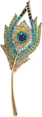 Produktbild von Retro Bunte Strass Intarsien Brosche Pfauenfeder Form Anzug Pin Revers Schal Mantel Hut Abzeichen Mode-Accessoires