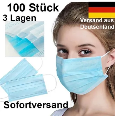 Produktbild von 100 Stück Einweg Schutzmaske 3 lagig Atemschutzmaske Mundschutz Mundbedeckung Staubmaske Einweg-Schutzmaske 3 lagig Atemschutzmaske Mundschutz Mundbedeckung StaubmaskeEinweg-Atemschutzmaske 3 Lagen BFE95 Corona-Maske Corona-Atemmaske Corona-Atemschutzmaske Atemschutz Einwegmaske Maske Coronamaske