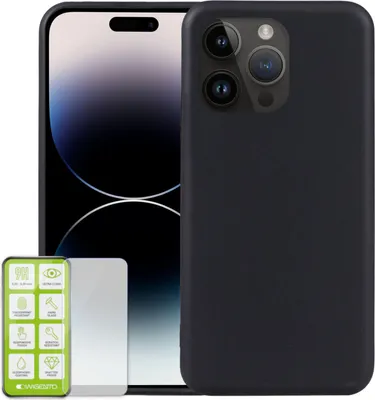 Immagine prodotto di Per Apple iPhone 15 Pro Custodia in silicone TPU nero 0,26 H9 vetro Custodia del telefono cellulare protezione