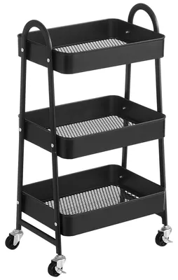 Küchentrolley mit 3 Etagen, Metall, 45x31x77,5 cm, schwarz