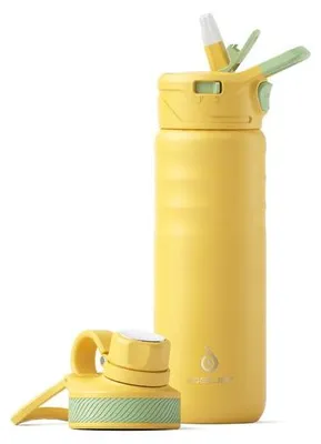Produktbild von Isolierter Metallwasserflasche, 710ml, Edelstahl, doppelwandig, Schraubverschluss, leckfrei, gelb