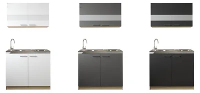 Produktbild von Mini / Singleküche Pantry Eiche Sägerau Weiß/Grau/Schwarz Merle 100 cm Respekta