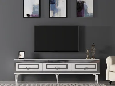 Image de Skye Decor, Karya - Blanc, Argent, Meubles TV, Blanc, 180 x 44,6 x 29,6 cm