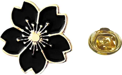 Produktbild von Süße Frauen Kirschblüten Blume Emaille Brosche Pin Anzug Kragen Abzeichen Schmuck-Schwarz