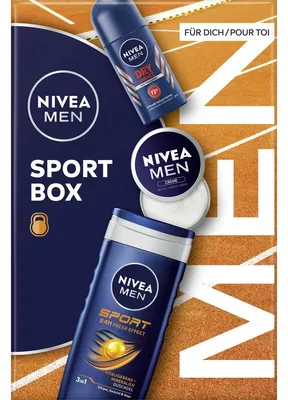 Zdjęcie produktu dla NIVEA Men Sport Box, Mężczyźni, Skóra uniwersalna, Oczyszczenie, Nawilżający, Orzeźwiający, 30 ml, 250 ml, 50 ml