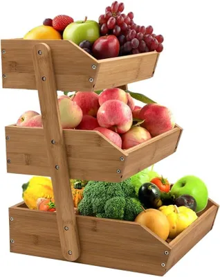 Obrázek produktu pro Košík na ovoce, bambusový, třípatrový, výška 41,5 cm, vhodný do kuchyně