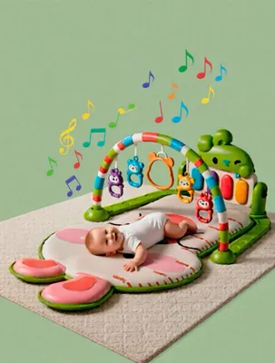 Produktbild von Babygym Spielmatte mit Spielbogen und Klavier - Aktivitätscenter mit Wachstumsmaß und Spieldecke in Grün und Rosa