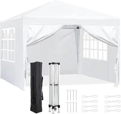 Produktbild von Famanu Partytent Faltbar - 3x3m - Pop Up Pavillon mit Seitenwänden - Weiß
