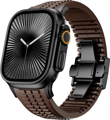 Produktbild von Strap-it Premium Silikonarmband - Luxus-Silikonarmband passend für Apple Watch Series 1/2/3/4/5/6/7/8/9/10/X/SE/Ultra (2) - Hochwertiges iWatch Armband für große Größen 44mm / 45mm / 46mm / 49mm (braun)