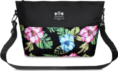 Produktbild von Zagatto ZG661 Qualität  Dammen Kinderwagentasche mit Blumen muster Trolley-Tasche ZG661 Mehrzwecktasche für Trolley oder Schulter grau  Mommy Bag Mamma Tasche Kinderwagenzubehör Umhängetasche Tasche für Kinderwagen