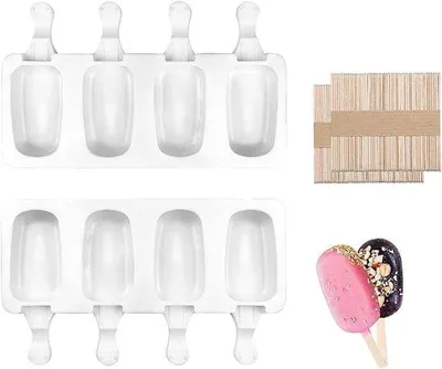 Produktbild von Silikonische Eisformen, Eisformen mit 100 Holzstäben, Eisformen-Sets für Desserts, Eisform für Cake-Pops, selbst herstellen, Eisformen für Desserts, Eisformen aus Silikon